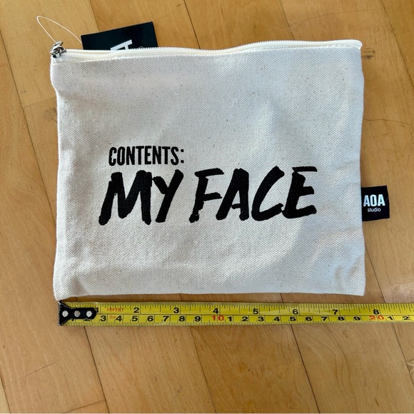 AOA Studio “Contents: My Face” Canvas Travel, Meke-Up Bag Pouch, Cream, Black - Picture 6 of 9